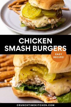 chicken smash burgers with pickles and cheese