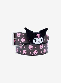 This belt is for baddies only! It features a mini plush of Kuromi's face at the front  while the rest of the faux leather belt is decorated with pink skulls and hearts.Small: 28-30 inchesMedium: 32-34 inchesLarge: 36-38 inchesX-Large: 40-42 inchesMan-made materialsImported Kuromi Plush, Scene Accessories, Hello Kitty House, Disney Dragon, Exploding Kittens, Emily The Strange, Bee And Puppycat, Blue Beetle, Guild Wars