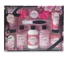 Give the gift of a deluxe boxed bath and body care set this season. Treat your feet with the included pumice stone, file, scrub and lotion. Soak away your troubles with the bubble bath, lather up in body wash or use the bar soap. Finally, complete your spa-like treatment with lotion or body butter. This collection of Cherry Blossom scented products comes packaged in a pretty floral box. Engagement Gift Baskets, Spa Stuff, Body Care Set, Cherry Blossom Scent, Bath Gift Set, Beauty Spot, Baddie Tips, Bath Gift, Pumice Stone