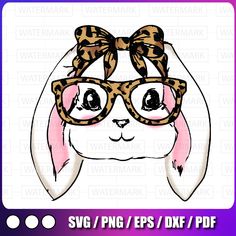 a bunny with glasses and leopard print on it's face is shown in front of the