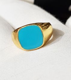 Solid 925 Sterling silver rings,  Turquoise Enamel Ring. Signet ring Available In different ring sizes US 4 to US 16. The rings are manufactured from solid 925 Sterling Silver Stamped 925 Average weight 4.50 grams depending on size """Guaranteed Genuine .925 Sterling Silver, 18K Yellow Gold Plated.""" Luxury Turquoise Signet Ring For Men, Rings Turquoise, Sterling Silver Rings Turquoise, Ring Turquoise, Silver Signet Ring, Enamel Ring, Turquoise Rings, Men's Ring, Ring Sizes