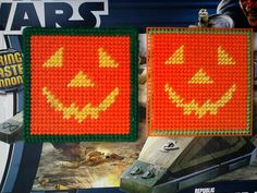 the lego star wars pumpkins have been made out of plastic beads and are ready to be put on display