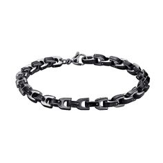 Crafted with bold style, this LYNX stainless steel chain bracelet features matte black ion-plated accents for a handsome two-tone look. Crafted with bold style, this LYNX stainless steel chain bracelet features matte black ion-plated accents for a handsome two-tone look. Clasp: lobster-claw Metal: stainless steel Length: 8.5 in. Width: 6 mm Packaging: boxed Plating: black ion plated Finish: matte Size: 8.5". Color: Multicolor. Gender: male. Age Group: adult. Black Link Chain Bracelet Modern Style, Modern Black Chain Bracelets, Modern Black Link Chain Bracelet, Modern Black Metal Chain Bracelet, Black Link Bracelets In Stainless Steel, Black Chain Link Bracelet With Stainless Steel Clasp, Black Chain Link Bracelet, Durable Black Stainless Steel Chain Bracelet, Black Link Chain Bracelet With Stainless Steel Clasp