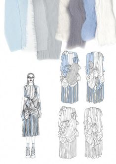 several different types of clothing are shown in this drawing style, including blue and white