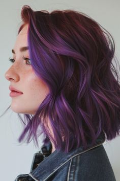 Warm Purple Hair, Short Purple Hair, Purple Hair Highlights, Pink Purple Hair, Purple Balayage, Purple Ombre Hair, Hair Colouring