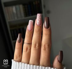 Classy Brown Nails, Thanksgiving Nails Fall, October Nails, Fall Acrylic Nails