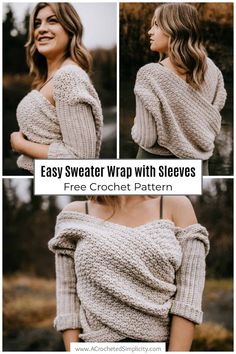 the easy sweater wrap with sleeves free crochet pattern is perfect for fall and winter