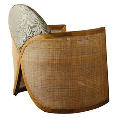 a wooden chair with a cushion on it's back and arm rest in the shape of a bird