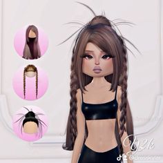 Tsundere Hairstyle, Cute Hair Combos Dress To Impress, Dti Outfit Hacks Hair, Dti Hacks Hair, Hair Hacks Dress To Impress, Hair Dress To Impress, Hair Combos Dti, Dti Hairs