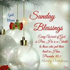 a christmas card with three ornaments hanging from the tree and an inscription that reads, sunday blessing