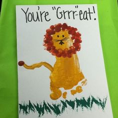 a child's handmade card with an image of a lion and the words you're grreat written on it