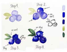 step by step instructions on how to paint blue flowers