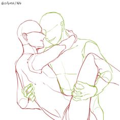 a drawing of two people hugging each other with one holding the other's arm