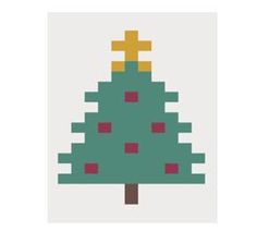 a cross stitch christmas tree with red and green squares on it's bottom half