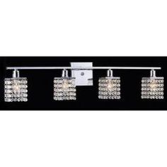 three light bathroom fixture with chrome finish and crystal glass shades on the sides, shown from front to back