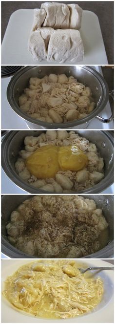 four pictures showing different stages of cooking food