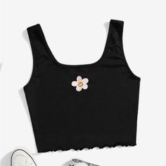 Shein Floral Embroidered Crop Cami Top - M *New Condition, Never Worn. Trendy Black Tops With Floral Embroidery, Tops Shein, Crop Cami Top, Cell Phone Holster, Phone Holster, Black Crop Top, Cropped Cami, Cami Crop Top, Shein Tops