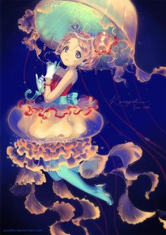 Jellyfish by joodlez.deviantart.com on @deviantART Anime Mermaid, Mermaid Art, Diy Wood