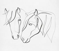 a line drawing of two horses standing side by side