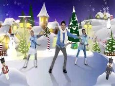 an animated christmas scene with people skating in the snow