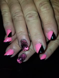 Pink and black Nail Styles, Toe Nail Designs, Pink And Black, Toe Nails