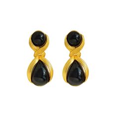 Material: alloy, gold plated Glamorous Black Drop Earrings, Black Enamel Metal Earrings, Black Metal Clip-on Earrings For Evening, Black Clip-on Drop Earrings, Elegant Black Metal Clip-on Earrings, Artistic Black Drop Earrings, Black Metal Clip-on Earrings, Gold Onyx Drop Earrings, Black Natural Stones Drop Earrings