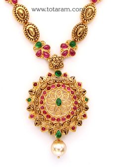 22 Karat Gold Necklace with Beads & Japanese Culture Pearl (Temple Jewellery) - 235-GN4287 - in 22.250 Grams for USD $1799.99. 
Made in India by Totaram Jewelers Online this product is in Gold - 22 Karat BIS Hallmark 916 KDM Gold  & is an excellent gift for Adult - Women. Ships fully insured with secured guaranteed delivery for free with your order over $250 from New Jersey USA & comes with 30 days exchange policy. Yellow Gold Pearl Necklace For Festivals And Celebrations, Festive Yellow Gold Pearl Necklace, Ceremonial Gold Pearl Necklace In Temple Jewelry Style, Ceremonial Gold Temple Jewelry Pearl Necklace, 22k Gold Pearl Necklace For Festivals And Celebrations, Yellow Gold Temple Jewelry Pearl Necklace For Celebration, 22k Gold Temple Jewelry Pearl Necklace As Gift, Gold Round Pearl Necklace For Festivals, Yellow Gold Temple Jewelry Pearl Necklace For Festivals