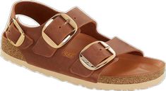 Casual Double Strap Leather Sandals, Double Strap Leather Sandals, Casual Leather Strap Footbed Sandals, Brown Leather Footbed Sandals With Adjustable Strap, Brown Double Strap Sandals With Buckle Closure, Brown Double Strap Footbed Sandals, Brown Slide Sandals With Adjustable Strap, Brown Double Strap Footbed Sandals With Adjustable Strap, Birkenstock Milano