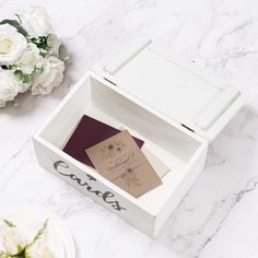 White Wood Wedding Card Holder Box with Slotted Lid and Antique Hinge Lock-MyGift Wood Wedding Card Box, Wooden Card Box Wedding, Antique Hinges, Cursive Lettering, Painted Cards, Card Box Holder, Wedding Card Holder, Paint Cards, Card Box Wedding