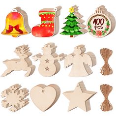 wooden cutouts with christmas decorations and ornaments