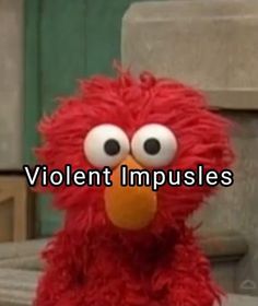 a red stuffed animal with the words violent impuls