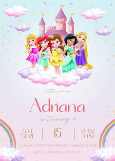 the princesses birthday party flyer is shown