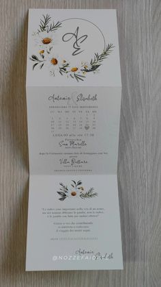 the wedding stationery was designed to look like it has flowers and leaves on it