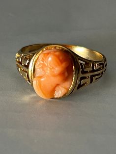 This is a 10k gold coral carved cameo ring. The ring is marked 10k and is in good condition. Ring is a size 7.25. There are no noticeable defects. Cameo is high resolution. Turquoise Heart Necklace, Stone Choker, Cameo Jewelry, Turquoise Heart, Cameo Ring, Diamond Cocktail Rings, Lovely Ring, Star Pendant, Antique Rings