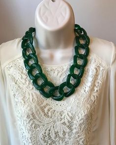 Green Chunky Chain Link Statement Necklace Hook Clasp 22 inches in length Check out my other Categories!!! Tassel Necklaces Are Here! https://www.etsy.com/shop/BohoJewelBoutique?section_id=17392247&ref=shopsection_leftnav_10 Knots & Nautical Green Chain Link Necklace With Adjustable Chain, Green Adjustable Chain Link Necklace, Green Necklace With Adjustable Chain, Green Chunky Chain Necklace As Gift, Vintage Green Necklace With Chain, Length Check, Enamel Beads, Crystal Necklaces, Bib Necklaces