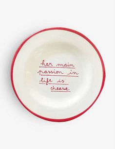 a red and white bowl with writing on the bottom that says, there is no reason in