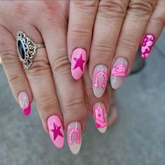 Country Acrylic Nails, Short Pink Nails, Disco Nails