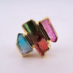 This Beautiful Rainbow Quartz Crystal Gold Ring In Adjustable Is Size And Is Brand New, Never Worn! With The Ring Open In Its Current Size It Is A Size 5. Electroforming Jewelry, Rainbow Quartz, Electroformed Jewelry, Hand Crafted Jewelry, Holiday Jewelry, Jewelry Gemstone, Beautiful Rainbow, Crafted Jewelry, Adjustable Ring