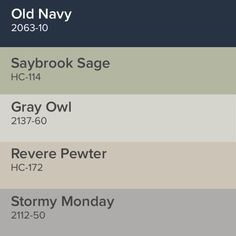 an image of the colors of grays and browns in old navy, saybrock sage, gray owl, grey pewer, stormy monday, and white monday