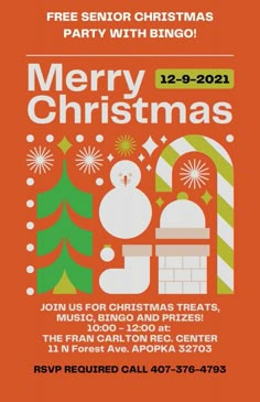 a christmas party flyer with an orange background