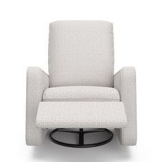 a white recliner chair with a black base