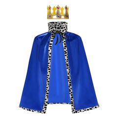 a blue cape with a leopard print crown on it's head and black spots