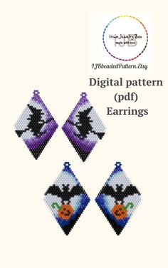 four halloween cross stitch patterns with the words digital pattern pdd / earrings on them