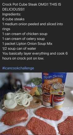 the instructions for how to make an onion soup with canned meats and other ingredients