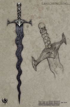 a drawing of two swords with skulls on them