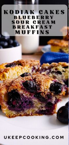 blueberry sour cream muffins on a white plate