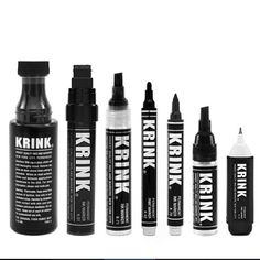 several different types of ink in bottles on a white background with the words krink written