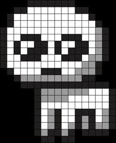 a pixellated image of a skull with black and white squares in the shape of a skeleton