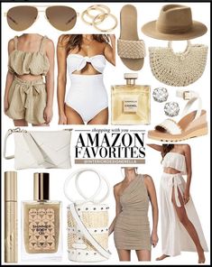 an assortment of women's clothing and accessories with the words amazon favorites written on them