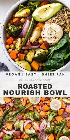 roasted nourish bowl with broccoli, carrots and other vegetables